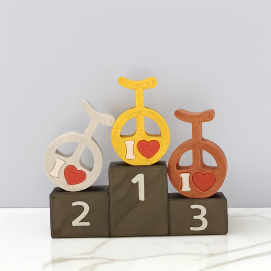 Einrad-Ventilkappe mit I LOVE - Schrader-Ventil - 3D-gedruckt - Gold / Silber / Bronze