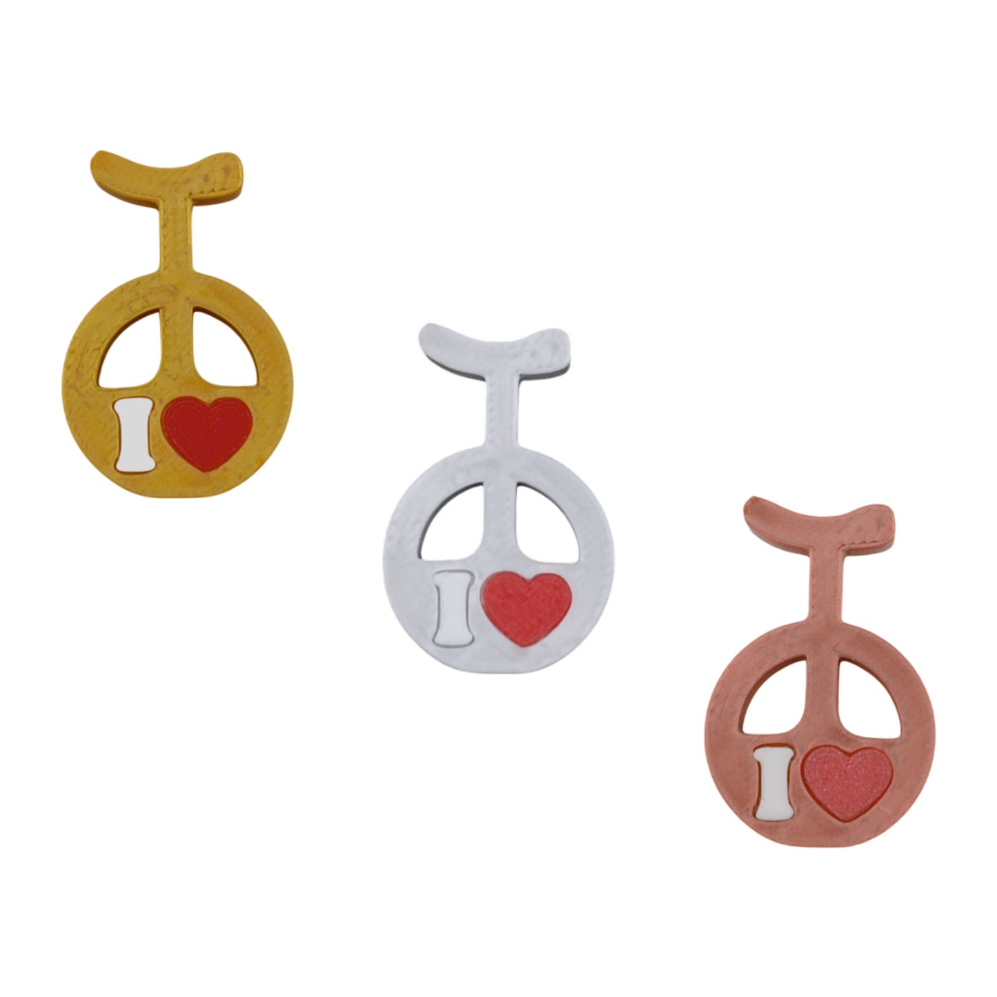 Einrad-Ventilkappe mit I LOVE - Schrader-Ventil - 3D-gedruckt - Gold / Silber / Bronze
