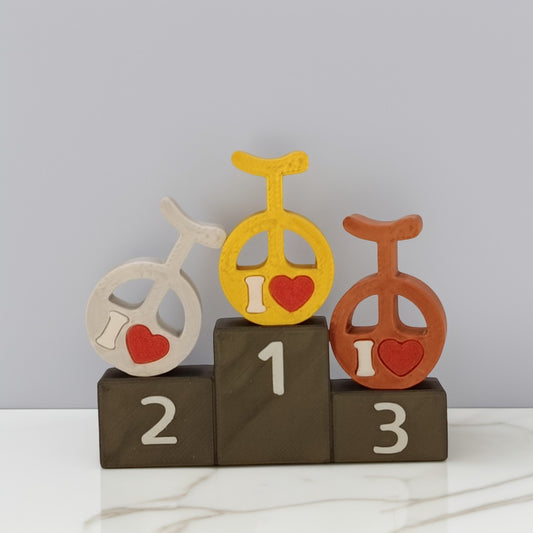 Einrad-Ventilkappe mit I LOVE - Schrader-Ventil - 3D-gedruckt - Gold / Silber / Bronze